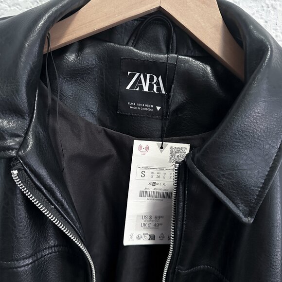 Zara Leather Jacket Black Small NEW WITH TAGS - Picture 2 of 3